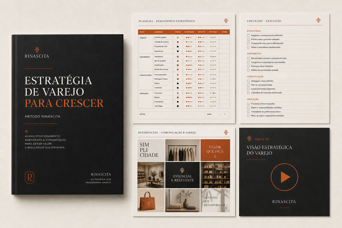 Composição visual do eBook Rinascita e seus materiais bônus